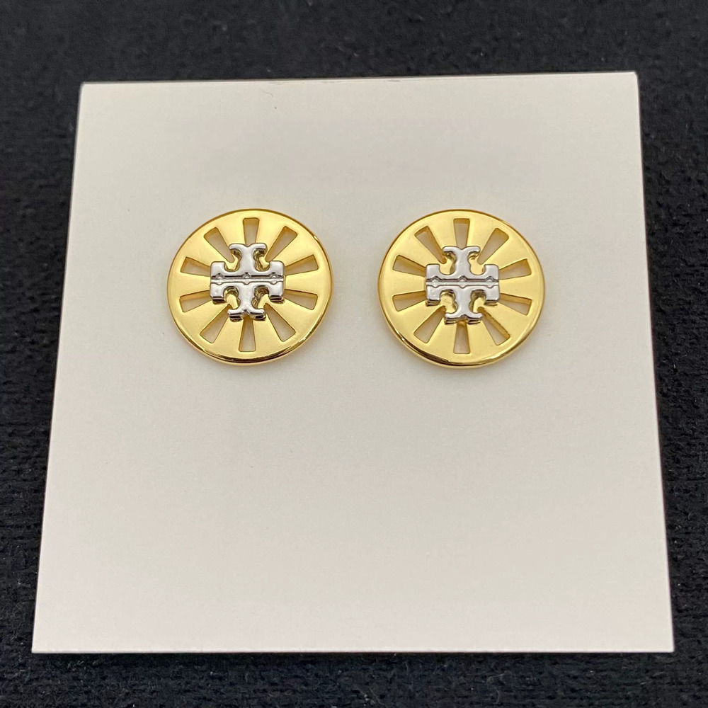 Tory Burch Round Stud Earrings With Hollow Letter For